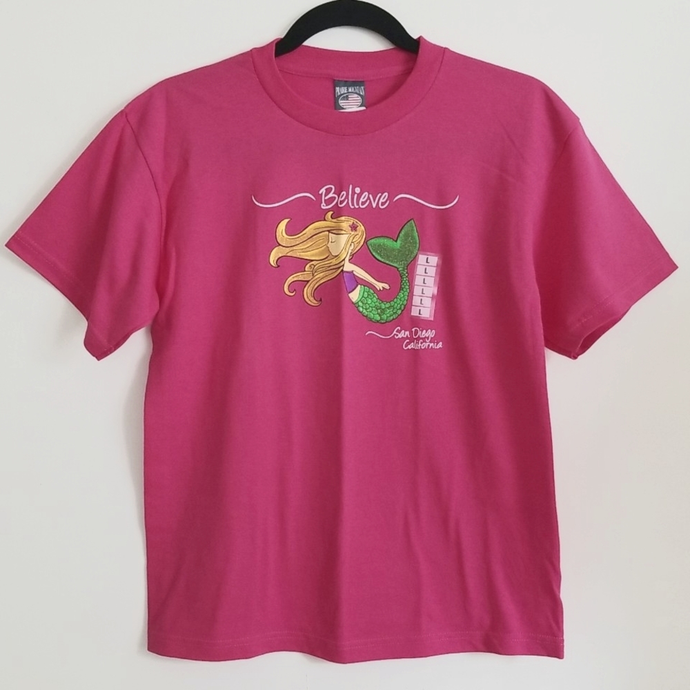 2/$20 Fuchsia Pink Mermaid Shirt San Diego California Print Girls Size 14/16